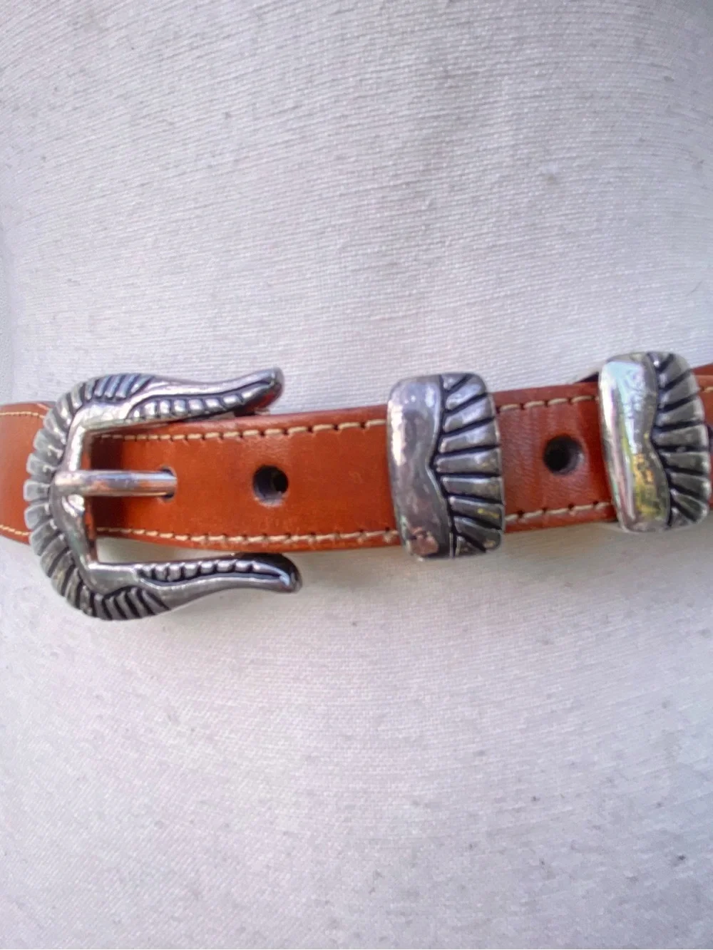 Appaloosa Trading Co. Handmade Brown Leather & Silver Tribal Animal Belt Small